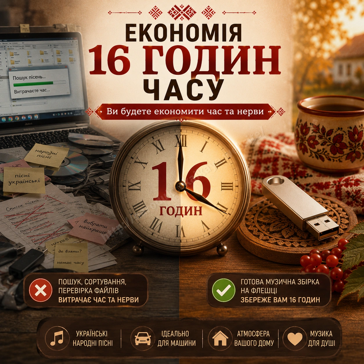 250 хвилин музики на флешці